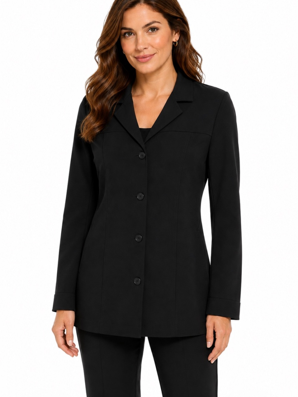HALSTON Heritage Black Long Button-Front Blazer Jacket 12 NWOT - Picture 1 of 11